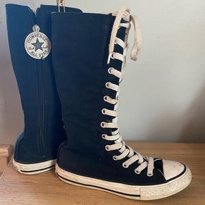 Converse All Star knee-high Chuck Taylors- Black and white- size Junior 13